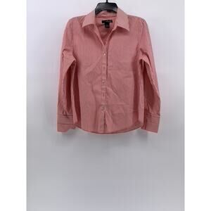 WILLI SMITH Women's Red-White Striped Button-up Regular-Fit Long Sleeve Top SZ L